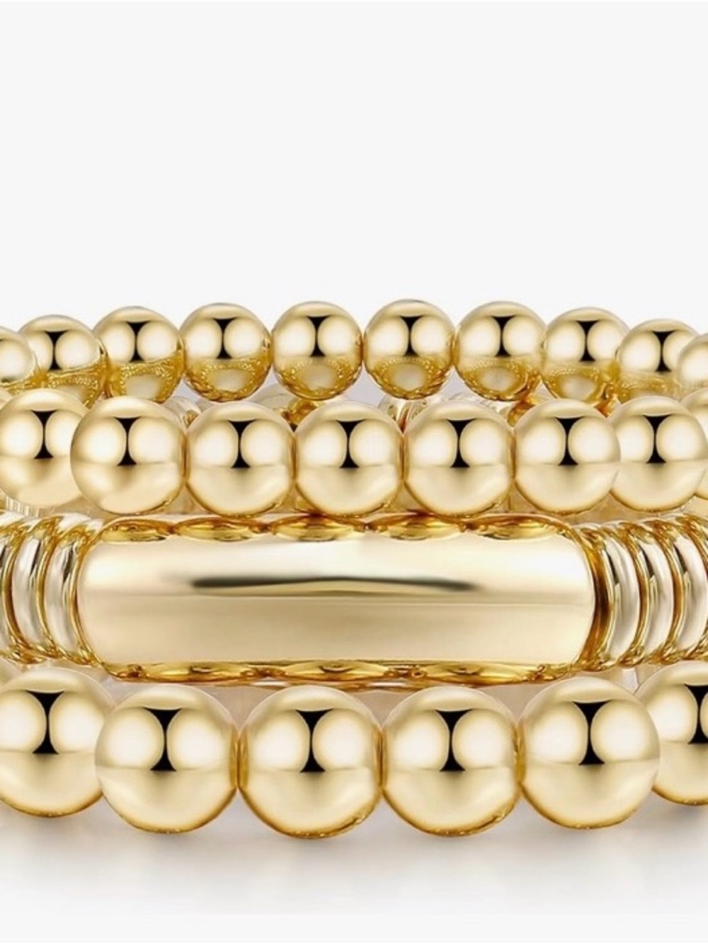 14k Gold Plated Bead Stretch Bracelet - Elegant Women's Jewelry